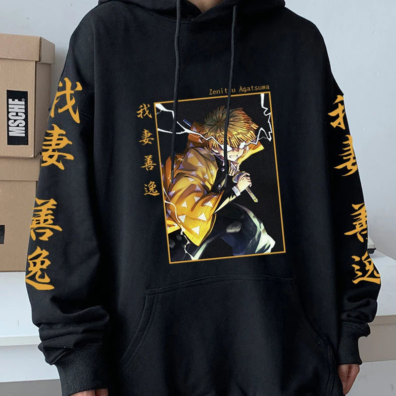 Demon Slayer hoodie,
Zenitsu Agatsuma hoodie,
Oversized anime hoodie,
Kimetsu no Yaiba apparel,
Demon Slayer sweatshirt,
Anime-inspired oversized hoodie,
Japanese anime clothing,
Zenitsu Demon Slayer hoodie,
Oversized graphic hoodie,
Anime character hoodie,