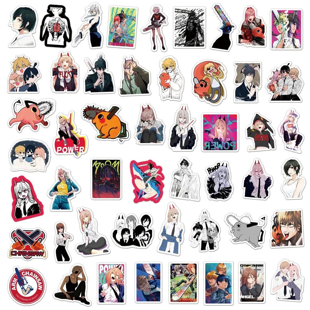 Chainsaw Man stickers,
Anime stickers,
Chainsaw Man decals,
Manga stickers,
Chainsaw Man laptop stickers,
Anime character stickers,
Chainsaw Man vinyl stickers,
Manga-inspired stickers,
Chainsaw Man water bottle stickers,
Anime stickers for phone,
