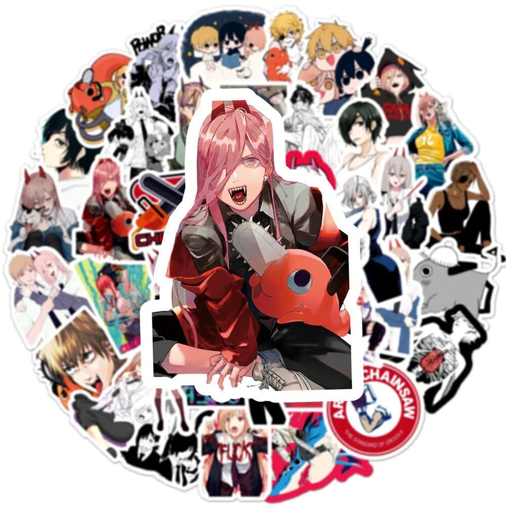 Chainsaw Man stickers,
Anime stickers,
Chainsaw Man decals,
Manga stickers,
Chainsaw Man laptop stickers,
Anime character stickers,
Chainsaw Man vinyl stickers,
Manga-inspired stickers,
Chainsaw Man water bottle stickers,
Anime stickers for phone,
