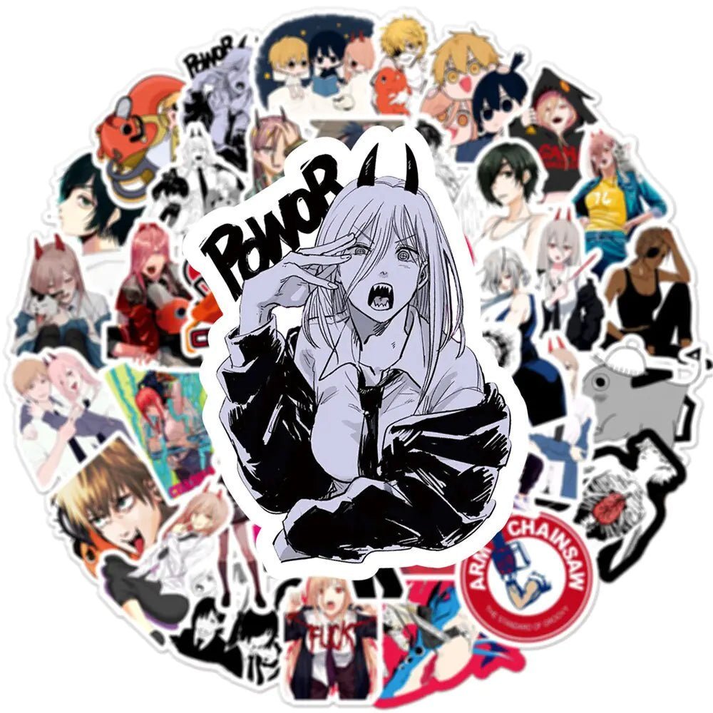 Chainsaw Man stickers,
Anime stickers,
Chainsaw Man decals,
Manga stickers,
Chainsaw Man laptop stickers,
Anime character stickers,
Chainsaw Man vinyl stickers,
Manga-inspired stickers,
Chainsaw Man water bottle stickers,
Anime stickers for phone,
