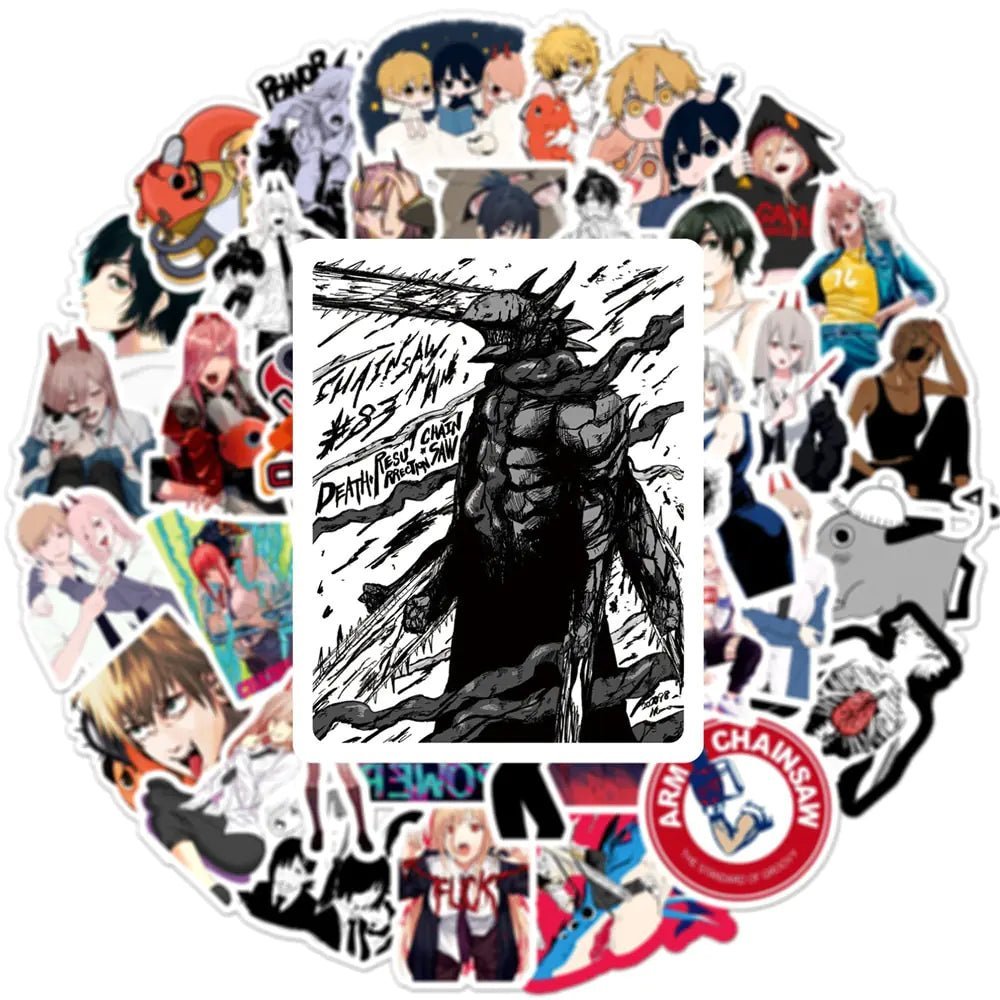 Chainsaw Man stickers,
Anime stickers,
Chainsaw Man decals,
Manga stickers,
Chainsaw Man laptop stickers,
Anime character stickers,
Chainsaw Man vinyl stickers,
Manga-inspired stickers,
Chainsaw Man water bottle stickers,
Anime stickers for phone,
