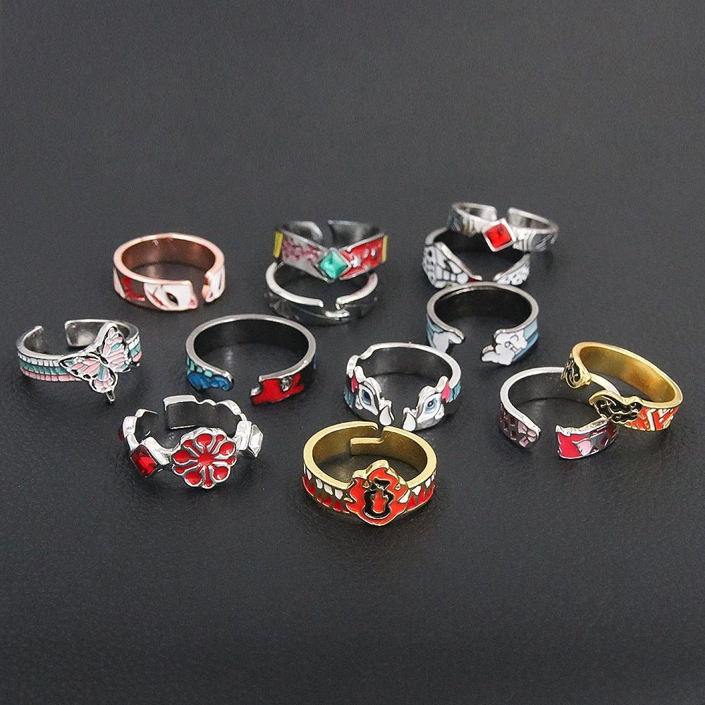 Demon Slayer rings,
Anime ring collection,
Kimetsu no Yaiba jewelry,
Tanjiro Kamado ring,
Demon Slayer accessory,
Anime-inspired rings,
Japanese anime jewelry,
Demon Slayer cosplay ring,
Kimetsu no Yaiba ring set,
Anime character rings,
